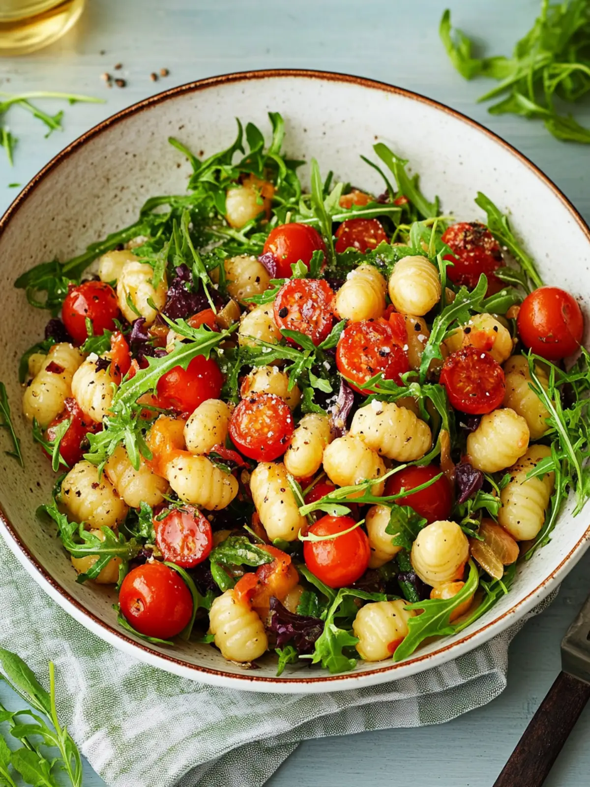 Gnocchi-Salat mit Rucola und getrockneten Tomaten schnell genießen 4 Gnocchi salad with arugula and sun-dried tomatoes