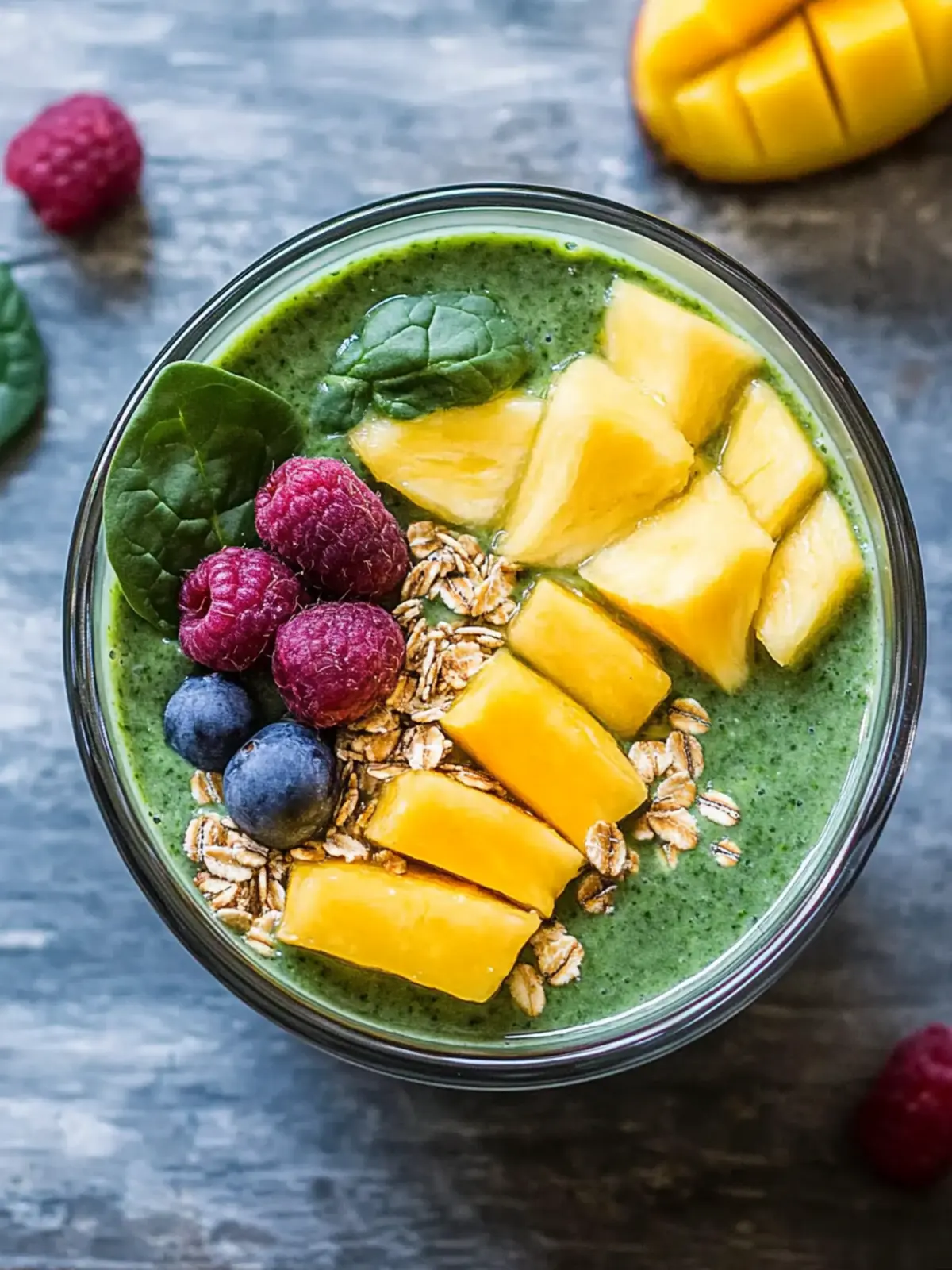 Erfrischende Detox-Schüssel mit Spinat, Mango und Ananas 2 Detox-Schüssel mit Spinat, Mango und Ananas Rezept