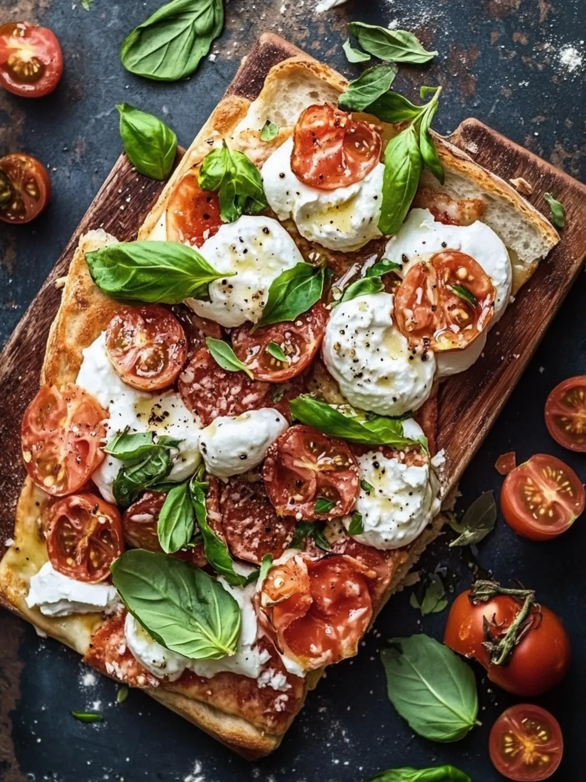 Pinsa mit Feigen, Büffelmozzarella und Schinken