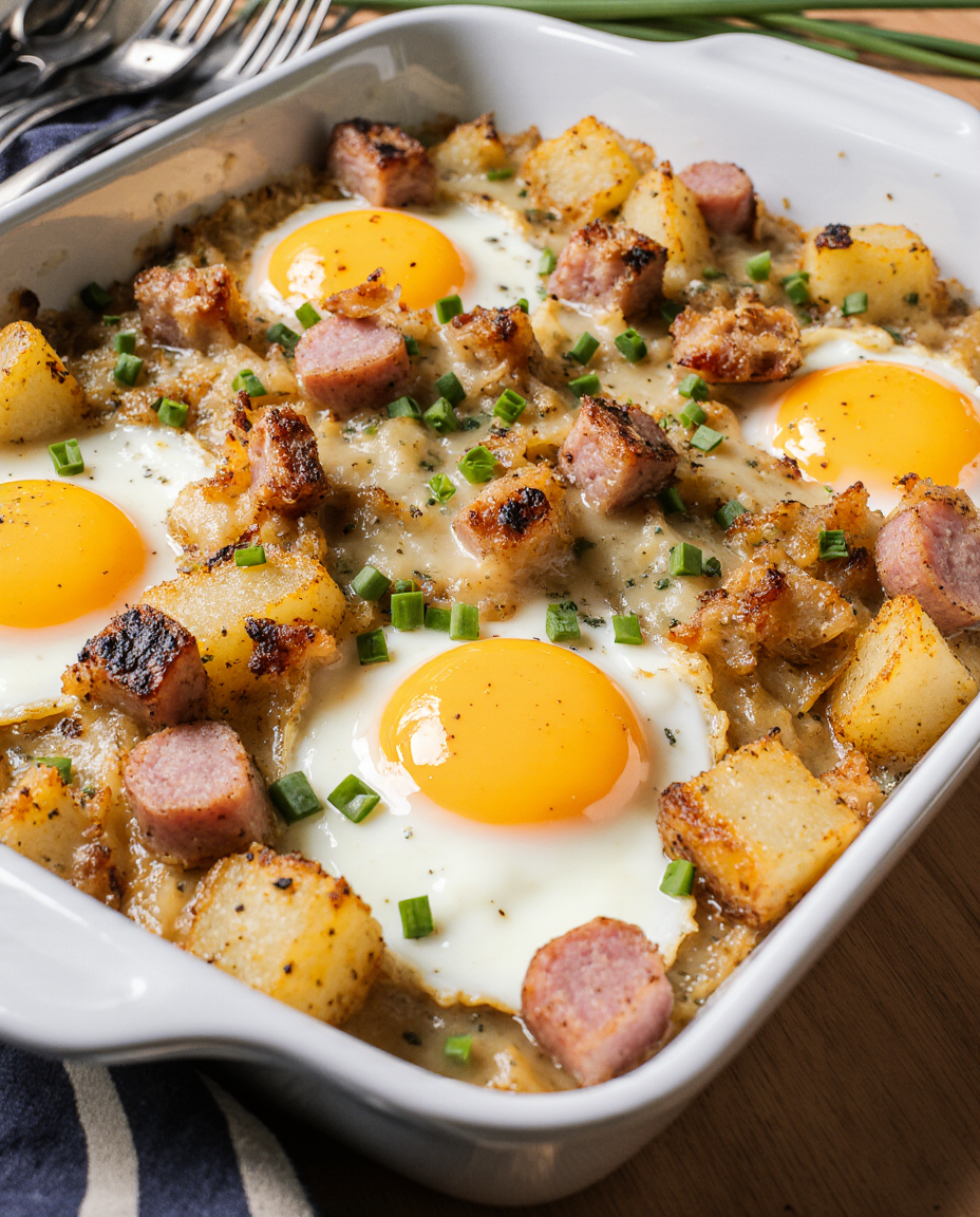Leberkäse-Kartoffelauflauf mit Spiegelei für die ganze Familie 4 Leberkäse-Kartoffelauflauf mit Spiegelei für die ganze Familie