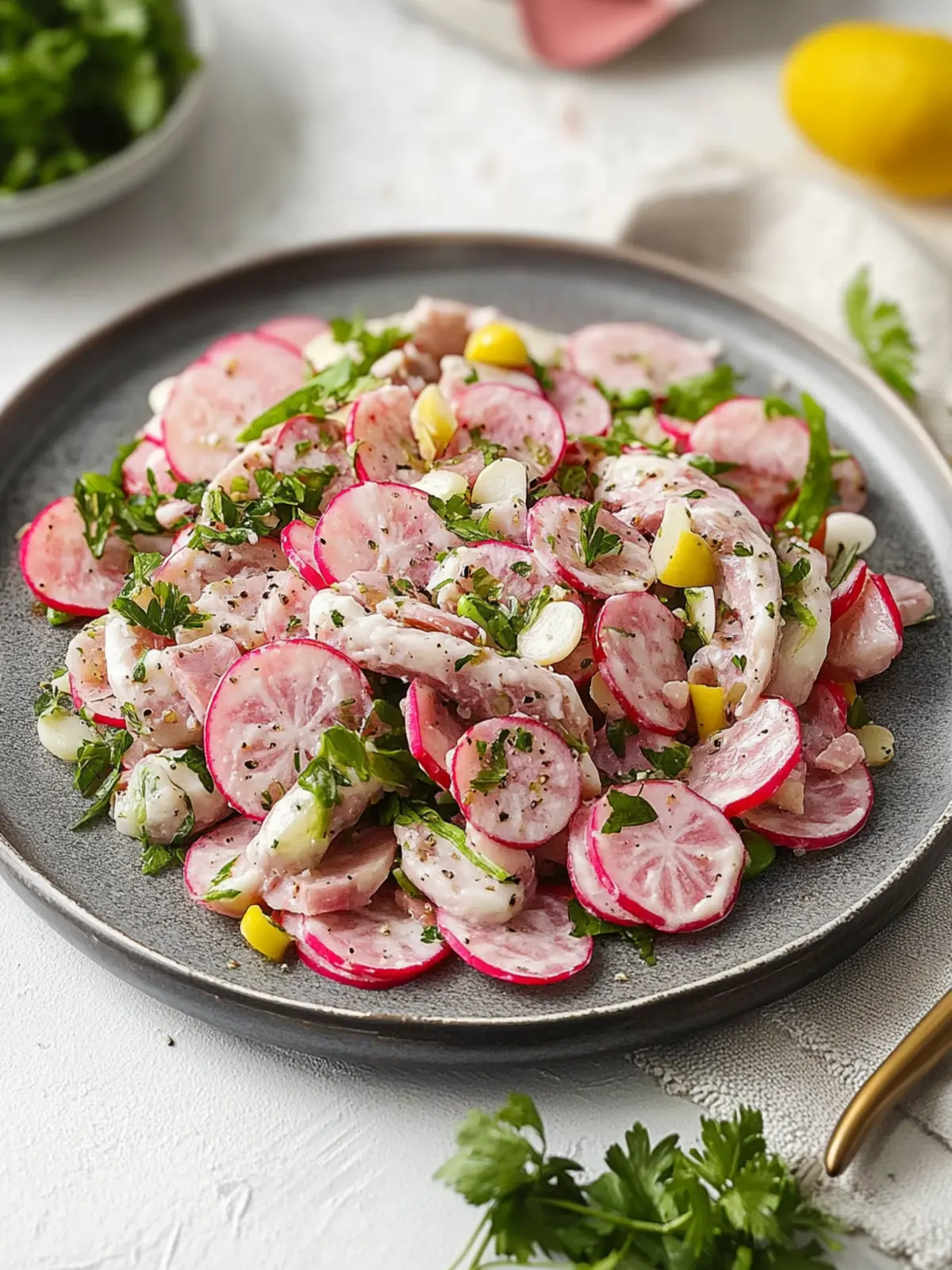 Bayerischer Wurstsalat mit Radieschen: Ein Sommergenuss genießen 3 Bayerischer Wurstsalat mit Radieschen, Rettich und Gewürzgurken