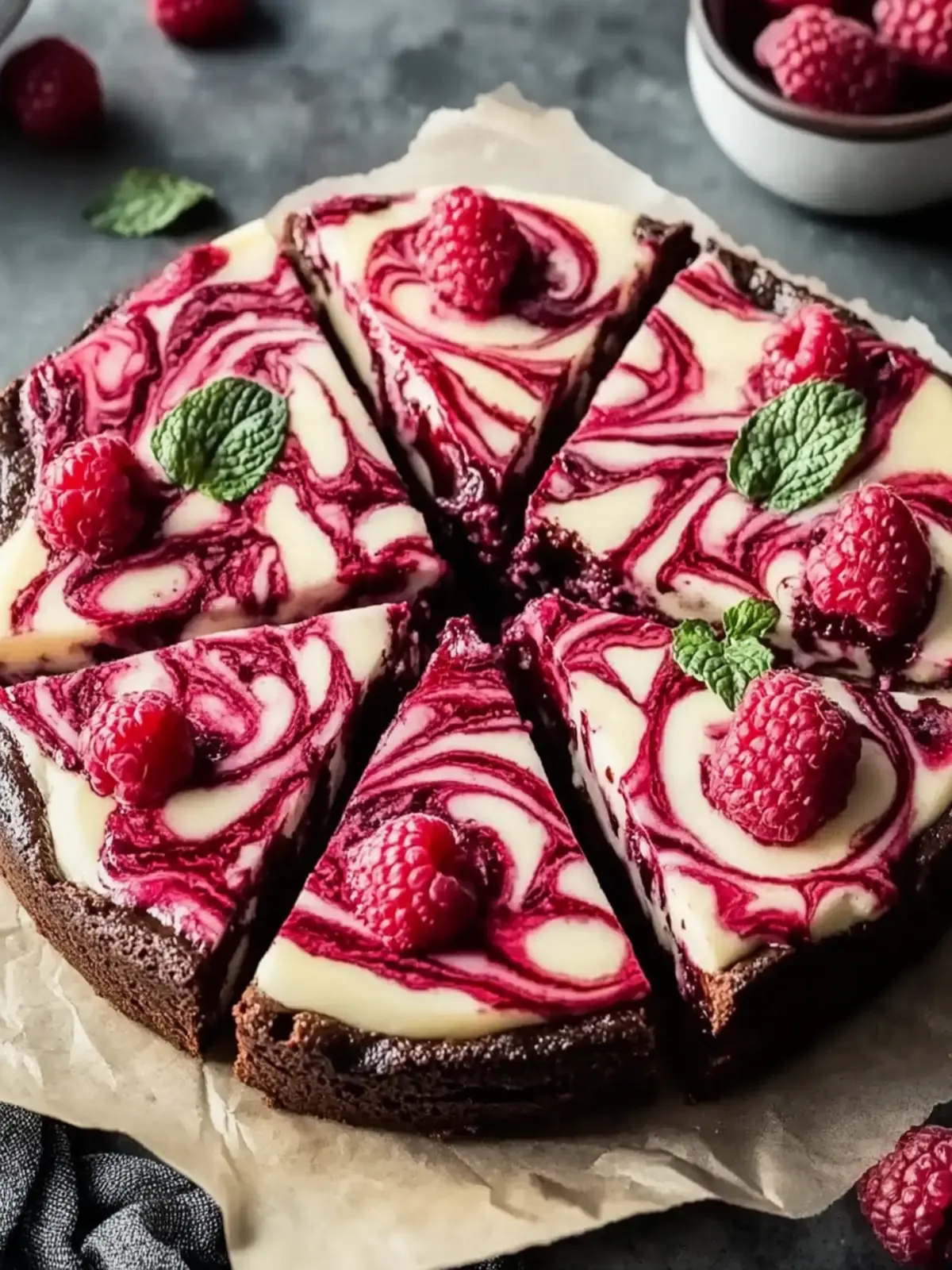 Brownieherzen mit Cheesecake und Himbeerswirle