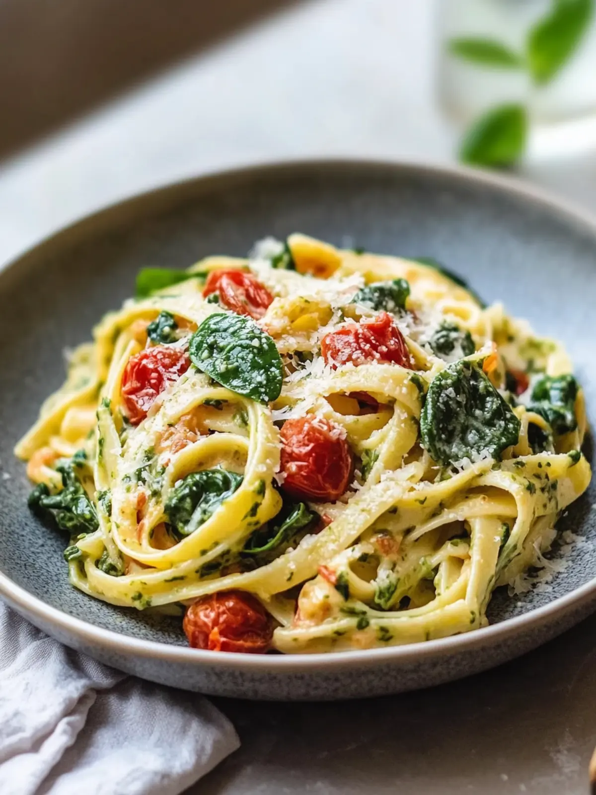 Creamy spinach pasta with sun-dried tomatoes