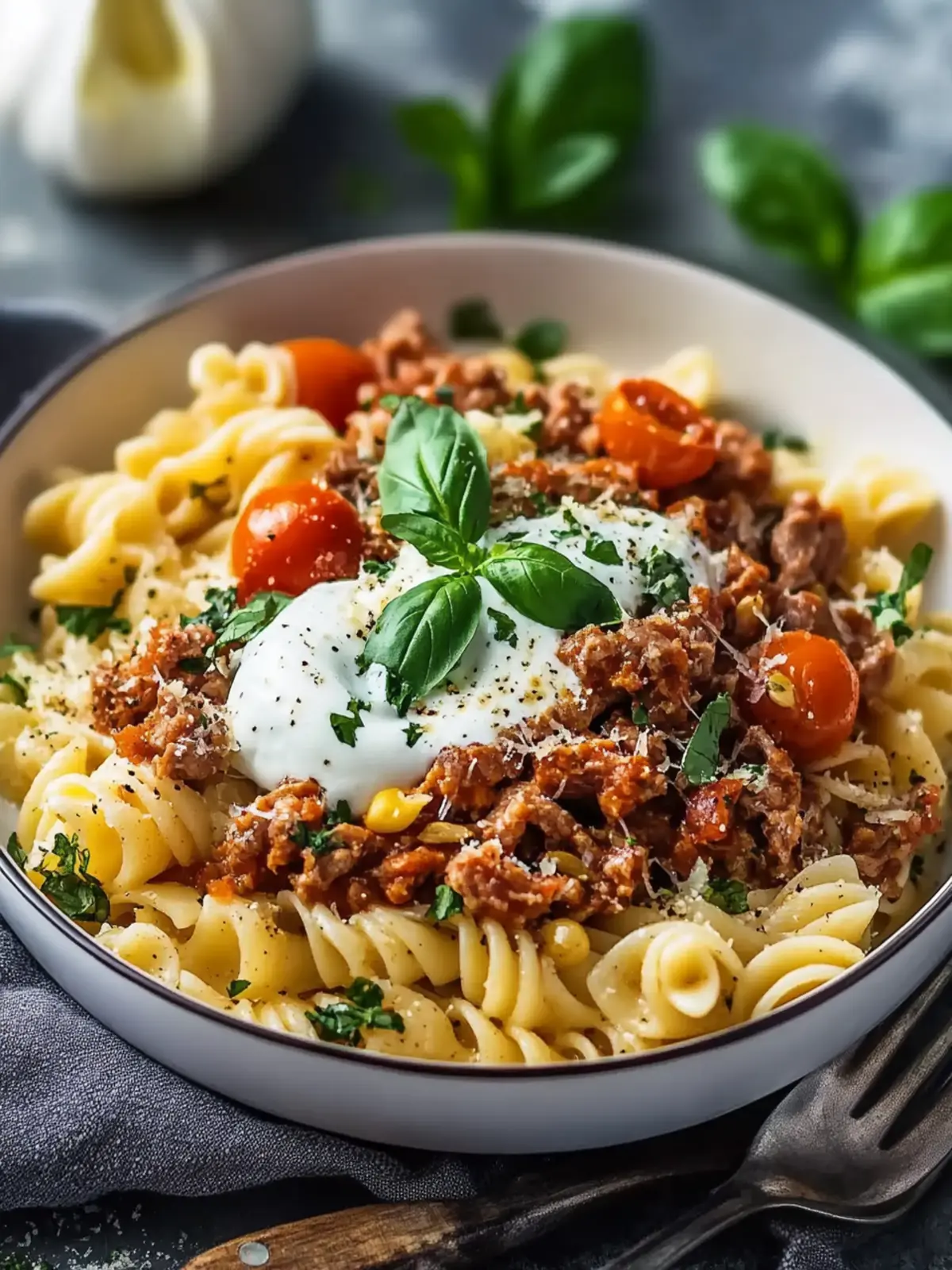 Türkische Pasta mit Hackfleisch und Joghurt-Sauce