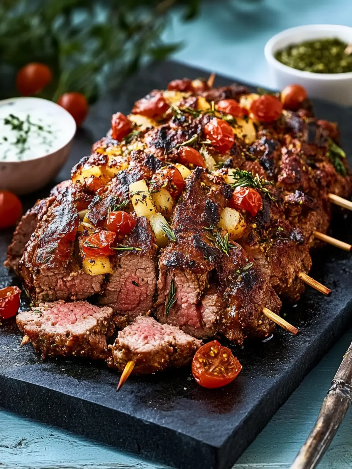 Gefächerter Kebab-Braten mit knusprigen Rosmarinkartoffeln 2 Gefächerter Kebab-Braten mit Rosmarinkartoffeln