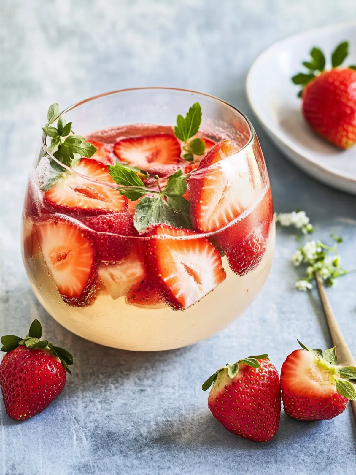 Maibowle with strawberries and woodruff