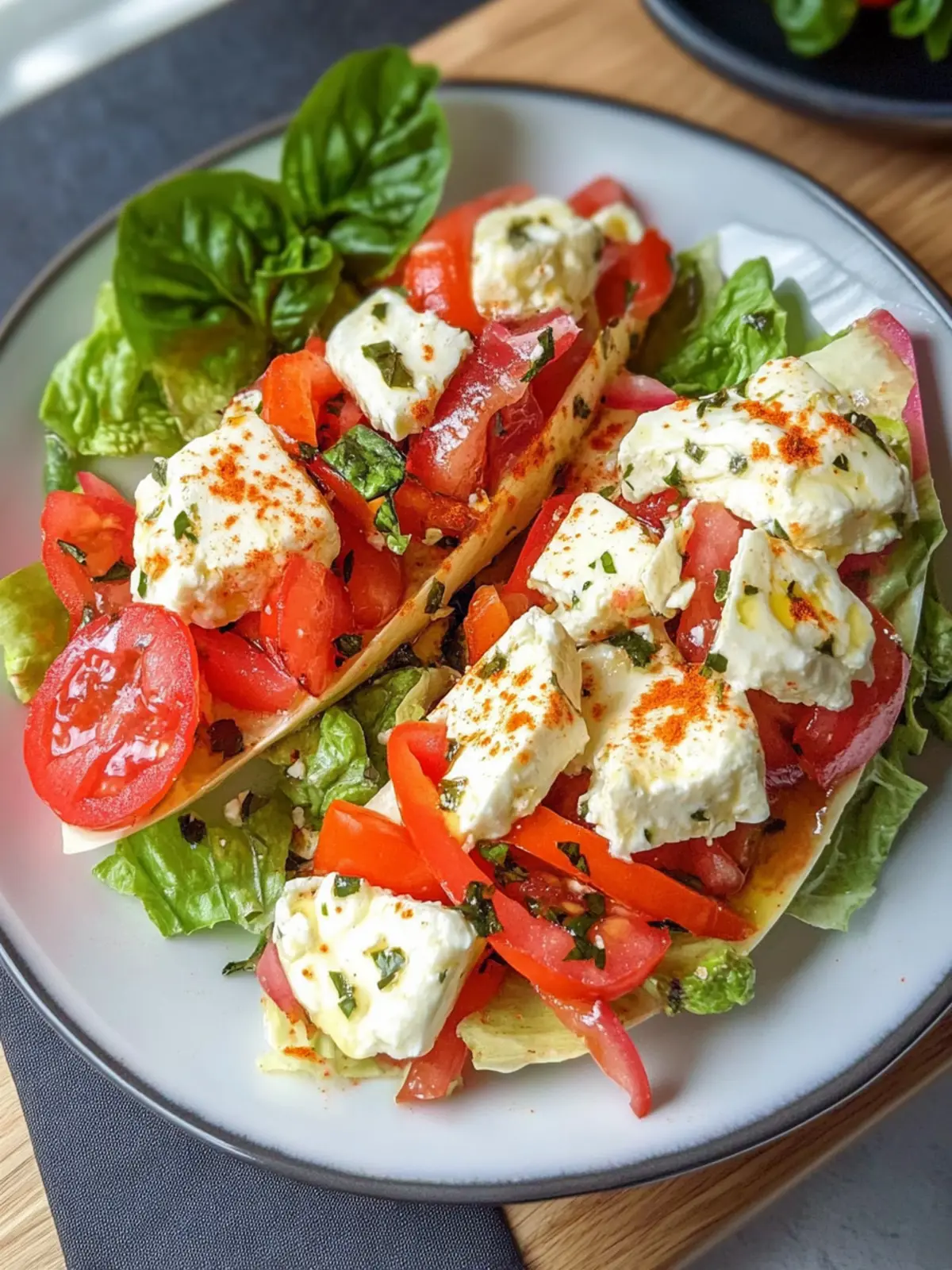 Genussvolle Stuffed Feta Peppers mit bunter Salatbeilage 4 Stuffed Feta Peppers with Colorful Salad