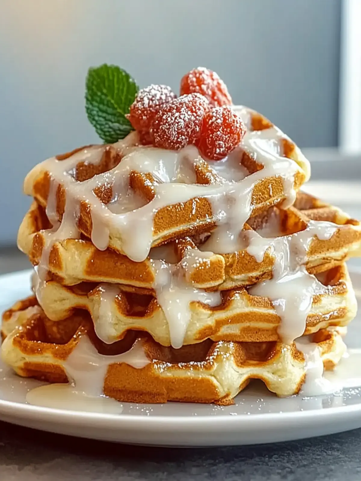 Fluffige Zimtschnecken-Waffeln mit Frischkäse-Glasur genießen 2 Zimtschnecken-Waffeln mit Frischkäse-Glasur