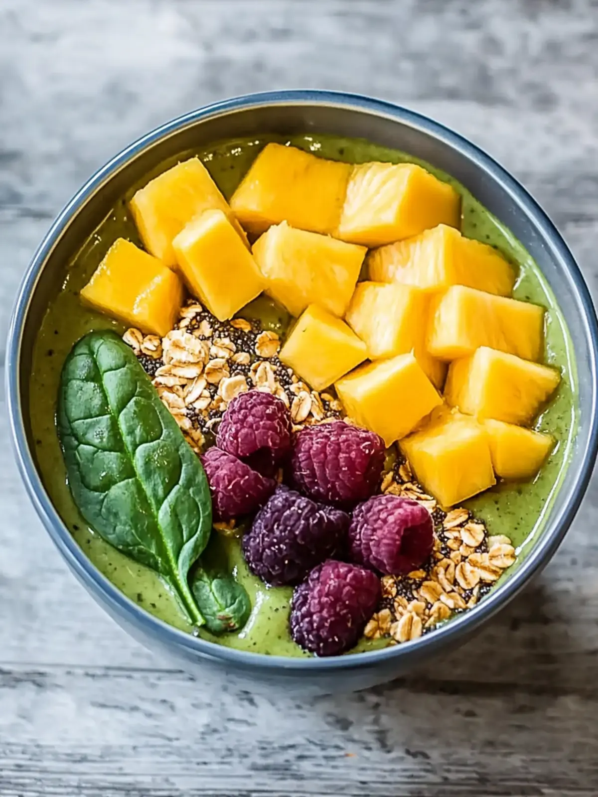 Erfrischende Detox-Schüssel mit Spinat, Mango und Ananas 3 Detox-Schüssel mit Spinat, Mango und Ananas Rezept