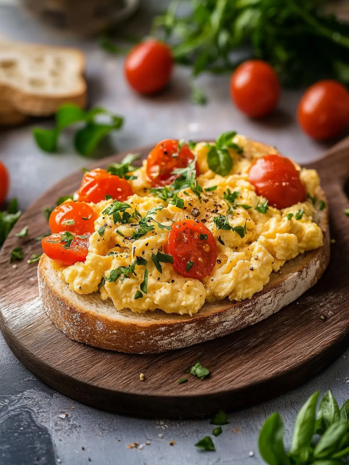 Leckere Rühreier mit Tomaten auf Brot für den perfekten Start 4 Delicious scrambled eggs with tomatoes on bread