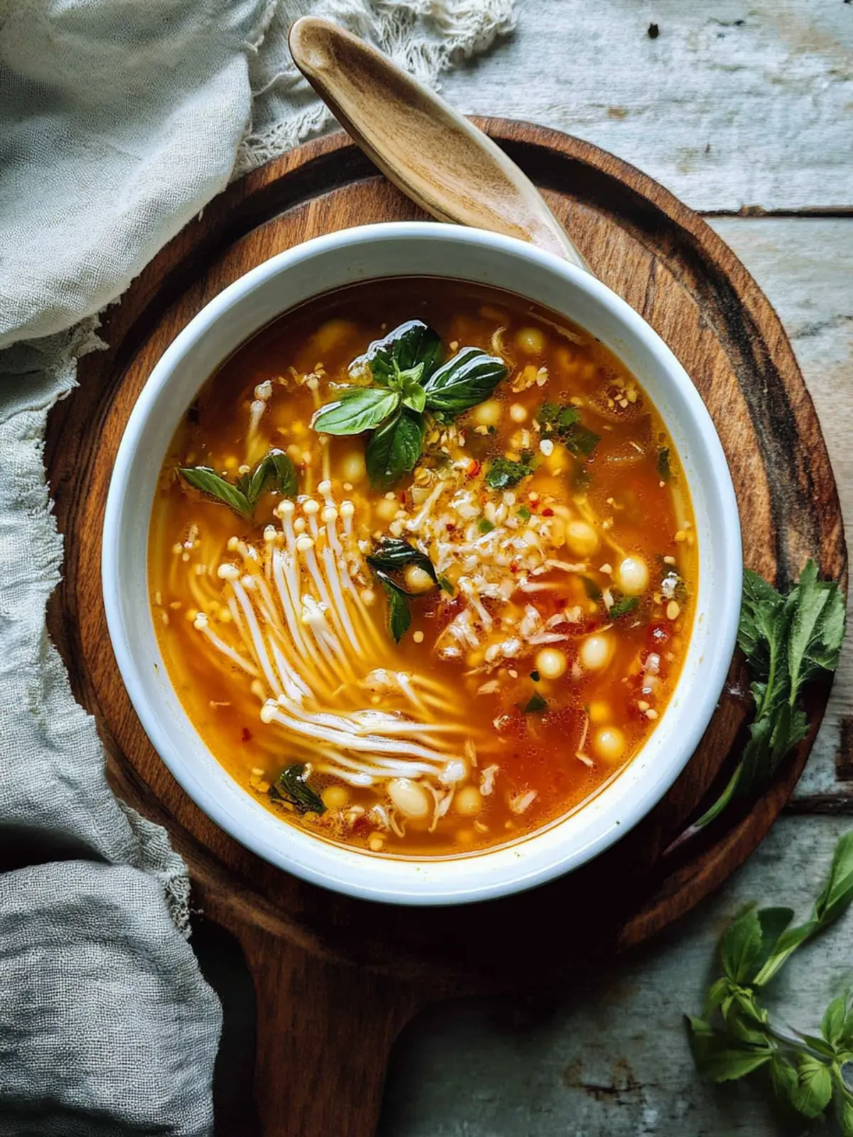 Herzhafte Tomaten Enoki-Pilz Suppe für Wohlfühlmomente 2 Tomaten Enoki-Pilz Suppe