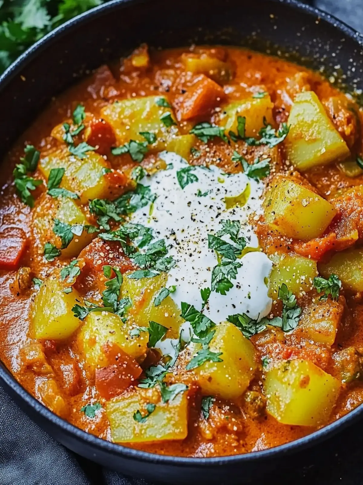 Kartoffel-Curry in pikanter Tomatensoße für ein schnelles Dinner 2 Kartoffel-Curry in pikanter Tomatensoße