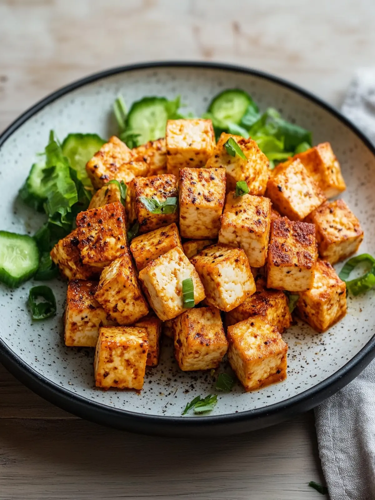 Crispy Vegane Tofu-Würfel aus der Heißluftfritteuse genießen 4 Vegane Tofu-Würfel