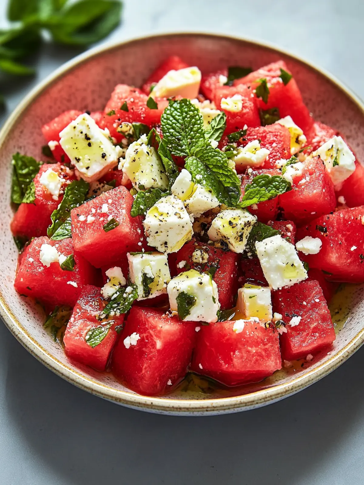 Erfrischender Wassermelonen-Feta-Minze-Sommersalat für heiße Tage 2 Erfrischender Wassermelonen-Feta-Minze-Sommersalat