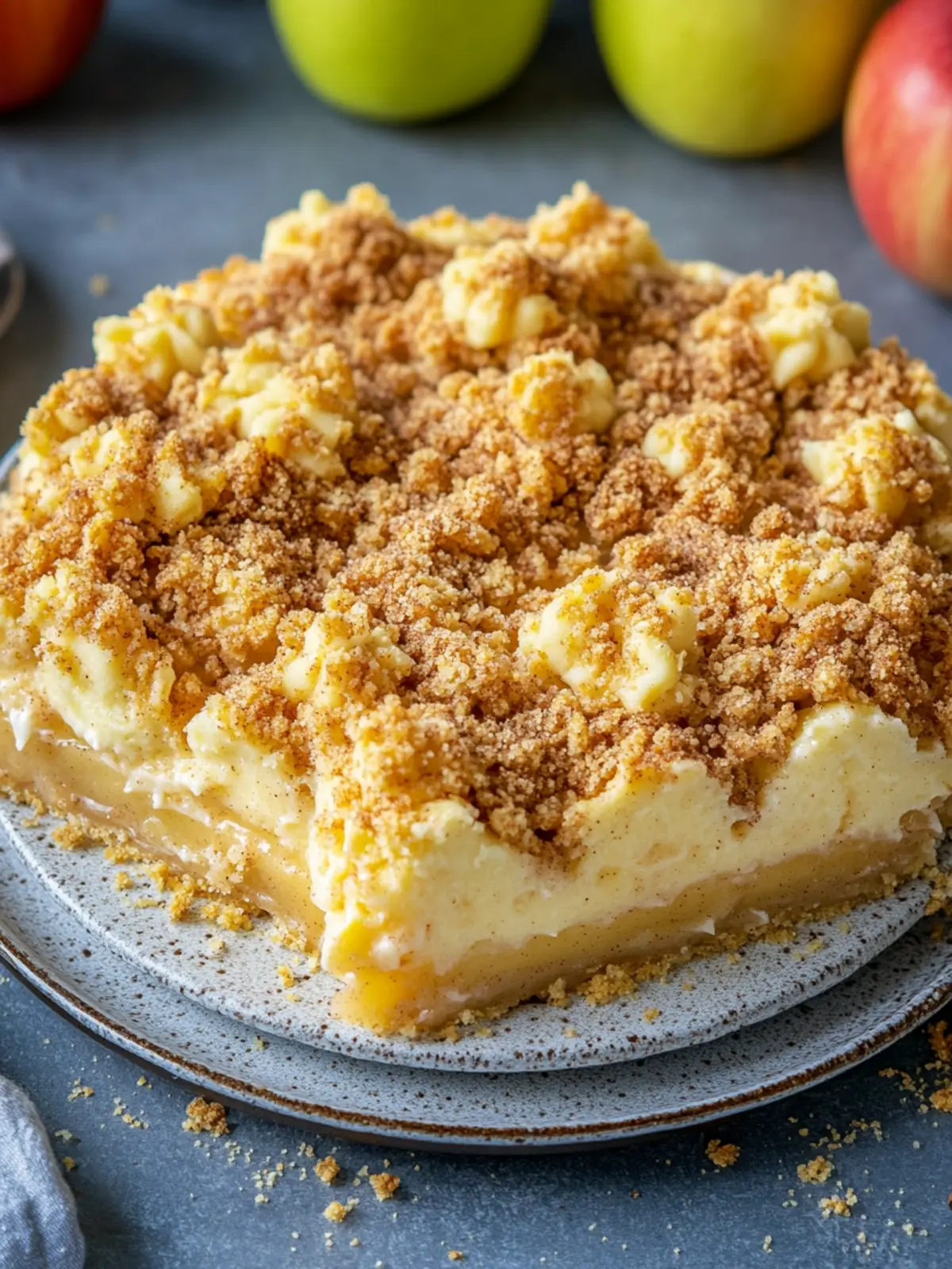 Saftiger Apfelkuchen mit Pudding und Zimtstreuseln selbstgemacht 2 Apple pie with pudding and cinnamon crumbles