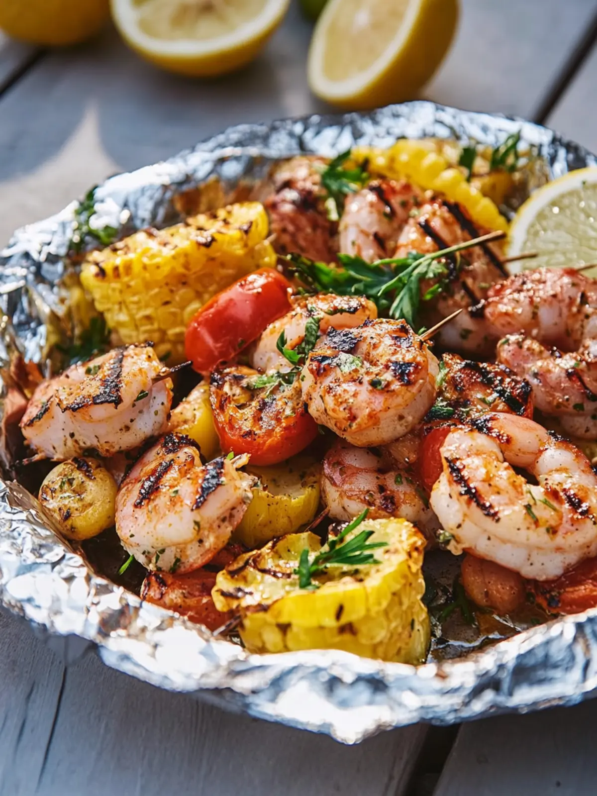 Gegrillte Garnelen-Folienpakete für schnelles Grillvergnügen 2 Gegrillte Garnelen-Folienpakete