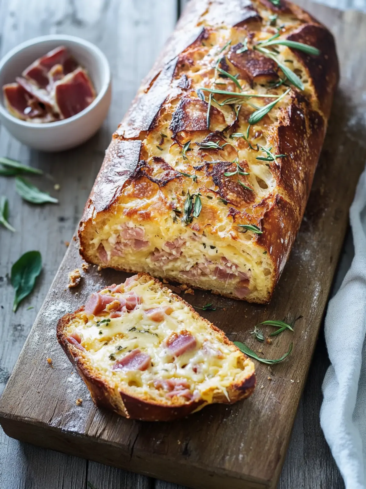 Hearty box bread with cheese and ham