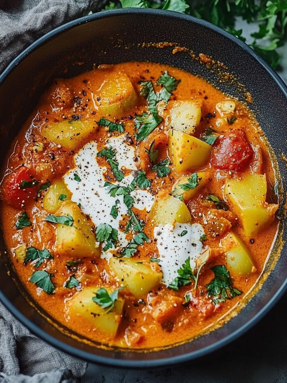 Kartoffel-Curry in pikanter Tomatensoße für ein schnelles Dinner 3 Kartoffel-Curry in pikanter Tomatensoße