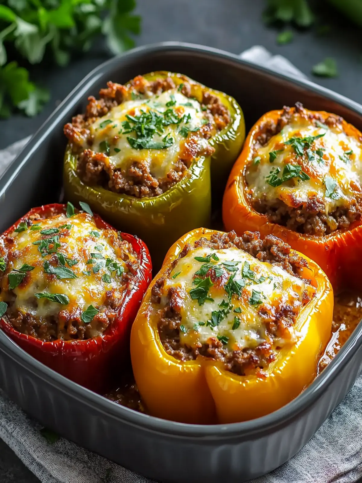 Köstliche gefüllte Paprikaschoten mit Rinderhack für die Familie 4 Filled bell peppers with ground beef