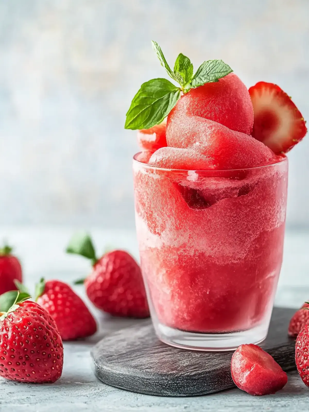 Selbstgemachtes Slush-Eis mit frischen Erdbeeren