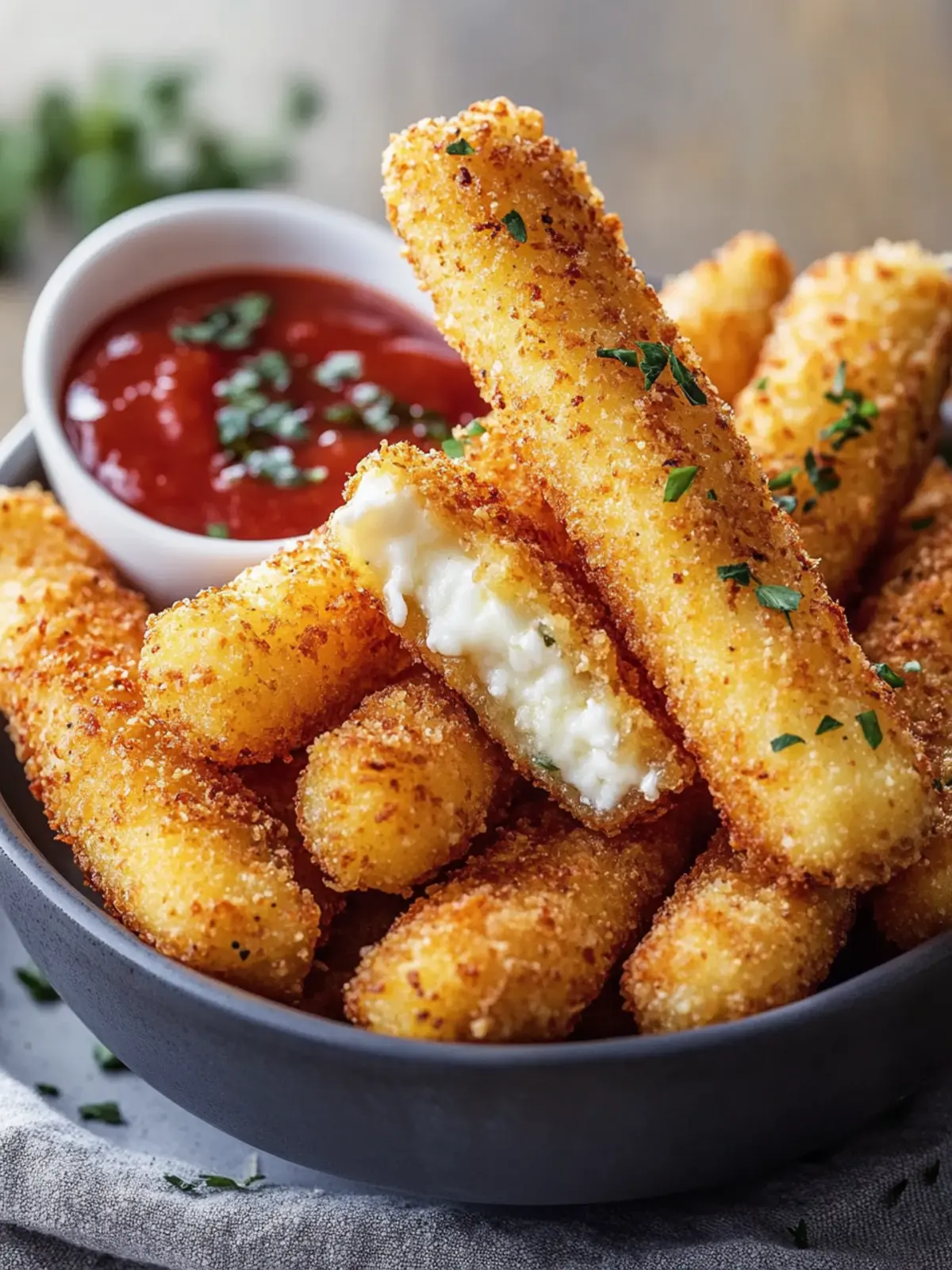 Krosse Heißluftfritteuse Mozzarella-Sticks: Einfach unwiderstehlich! 2 Krosse Heißluftfritteuse Mozzarella-Sticks