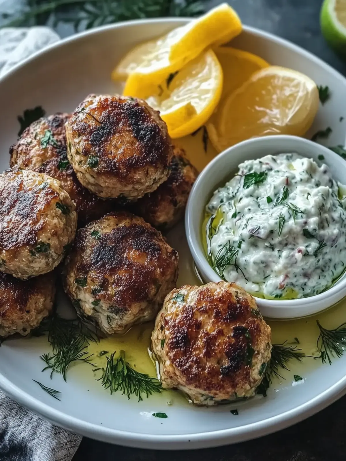 Gebratene griechische Linsenfleischbällchen mit Tzatziki für jeden Abend 4 Gebratene griechische Linsenfleischbällchen mit Tzatziki