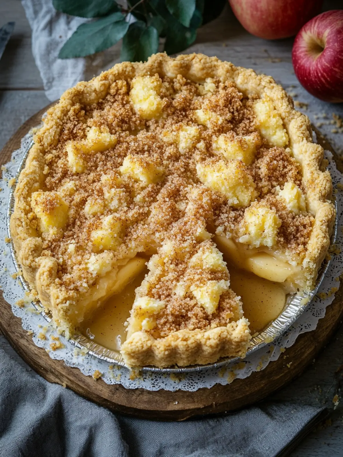 Saftiger Apfelkuchen mit Pudding und Zimtstreuseln selbstgemacht 3 Apple pie with pudding and cinnamon crumbles