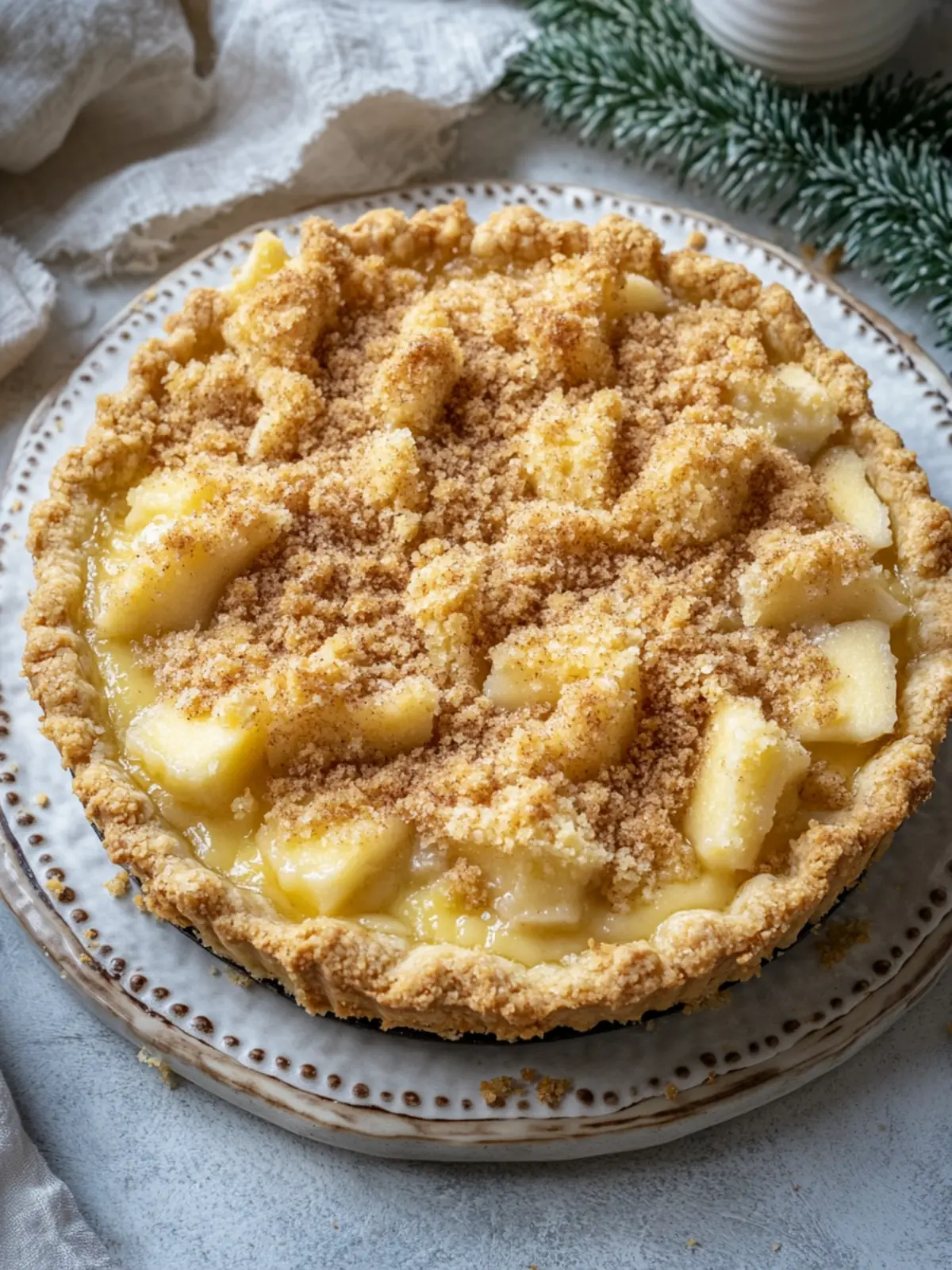 Saftiger Apfelkuchen mit Pudding und Zimtstreuseln selbstgemacht 5 Apple pie with pudding and cinnamon crumbles