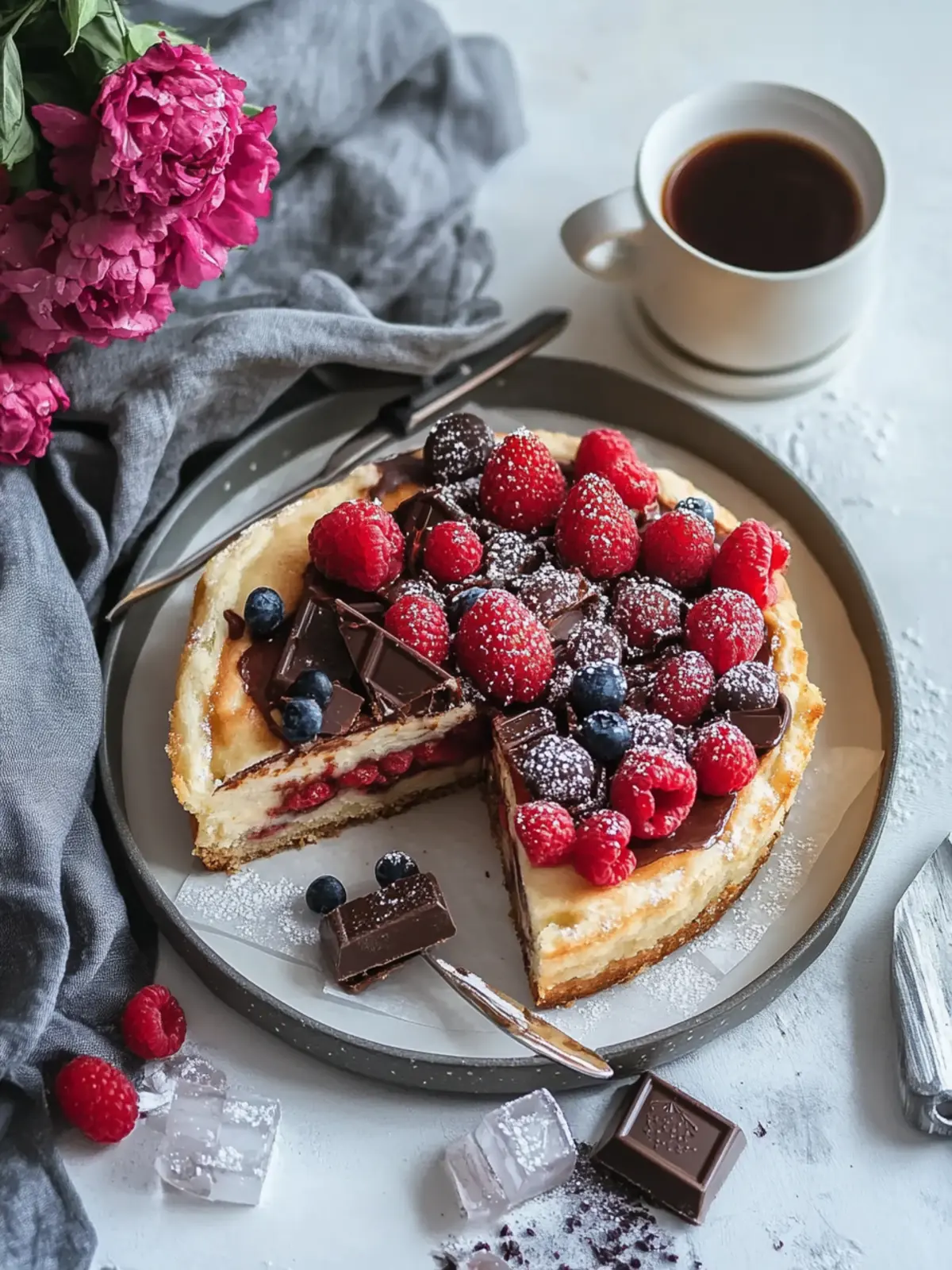 Fluffige Herz-Pfannkuchen mit Beeren und Schokolade für Verliebte 3 Herz-Pfannkuchen mit Beeren und Schokolade