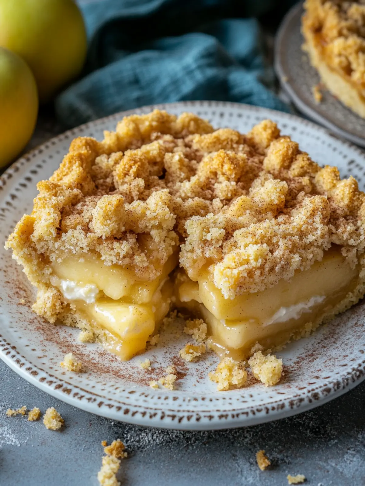 Saftiger Apfelkuchen mit Pudding und Zimtstreuseln genießen 3 Apple pie with pudding and cinnamon crumbles