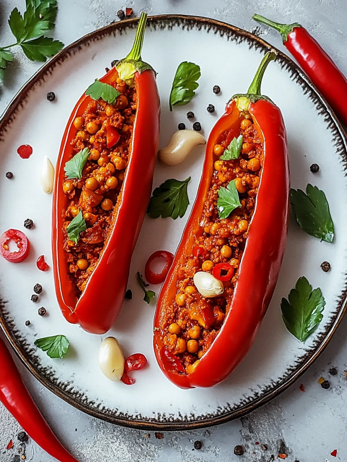 Gefüllte Spitzpaprika mit roten Linsen