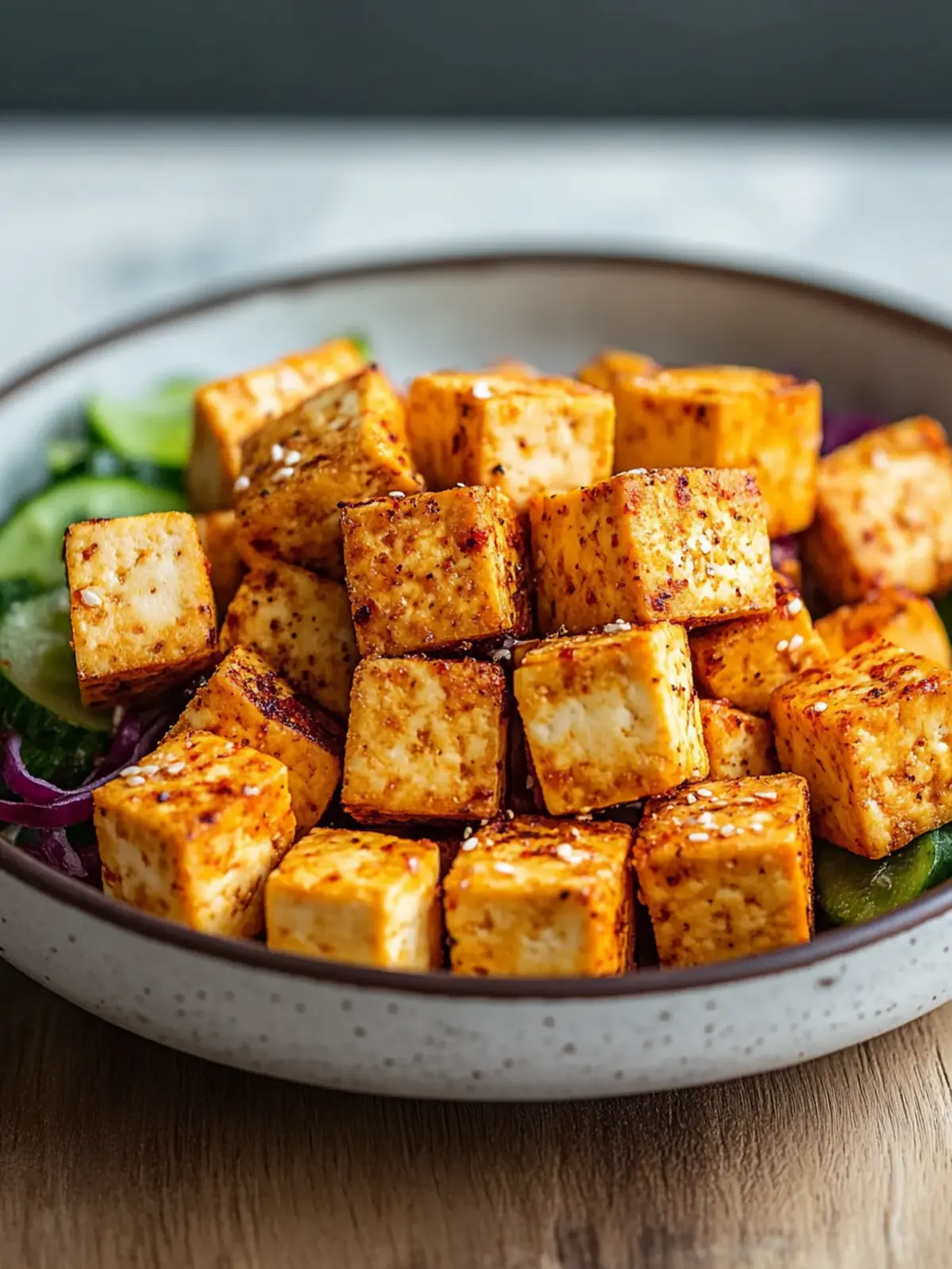 Crispy Vegane Tofu-Würfel aus der Heißluftfritteuse genießen 2 Vegane Tofu-Würfel
