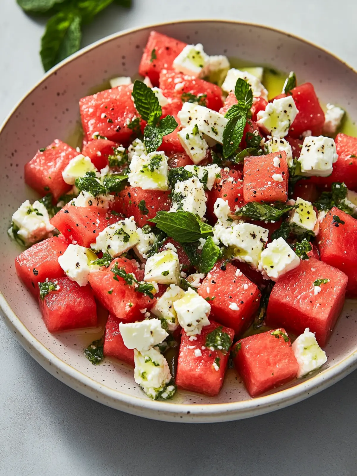 Erfrischender Wassermelonen-Feta-Minze-Sommersalat für heiße Tage 4 Erfrischender Wassermelonen-Feta-Minze-Sommersalat