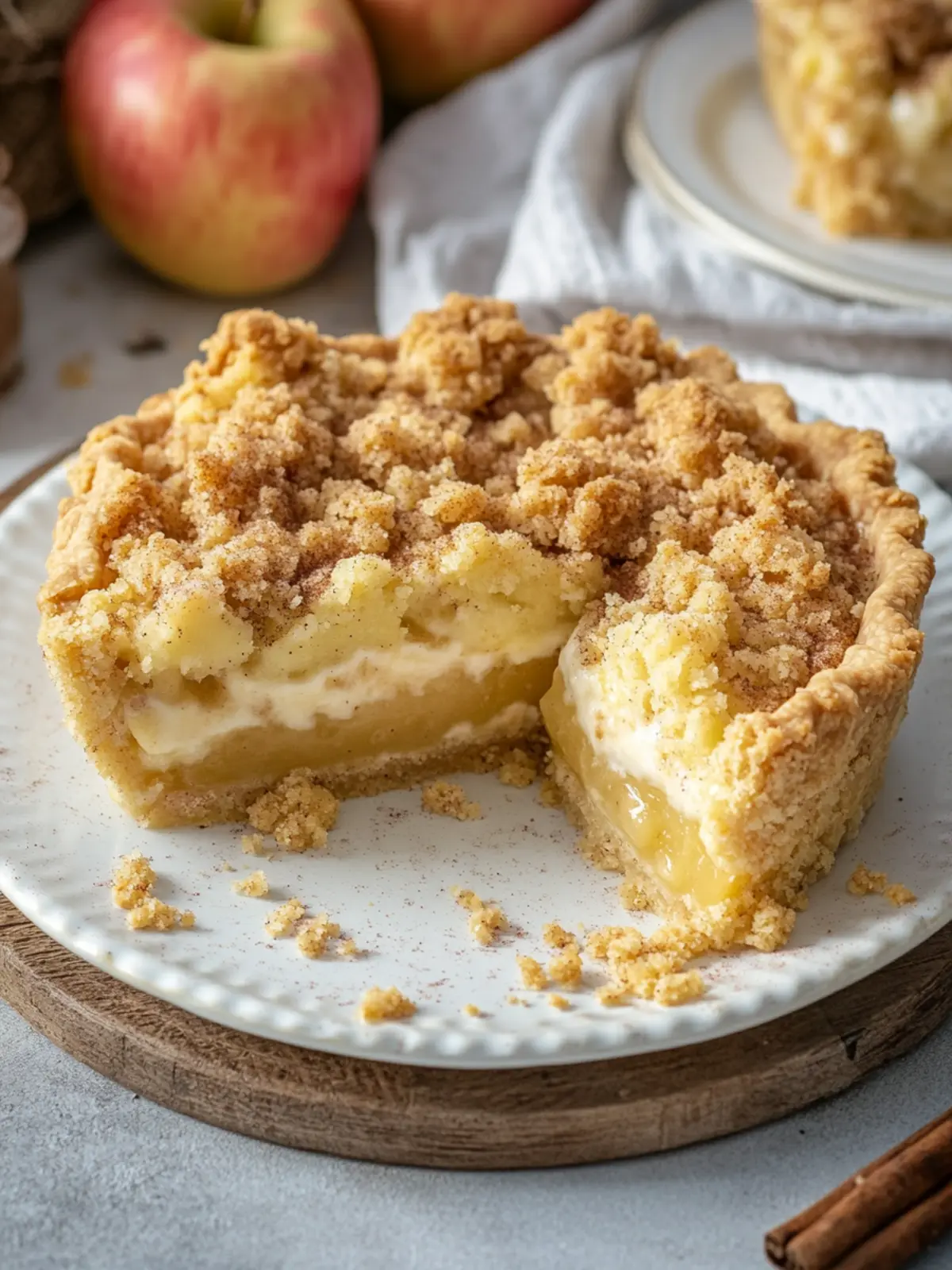 Saftiger Apfelkuchen mit Pudding und Zimtstreuseln selbstgemacht 4 Apple pie with pudding and cinnamon crumbles