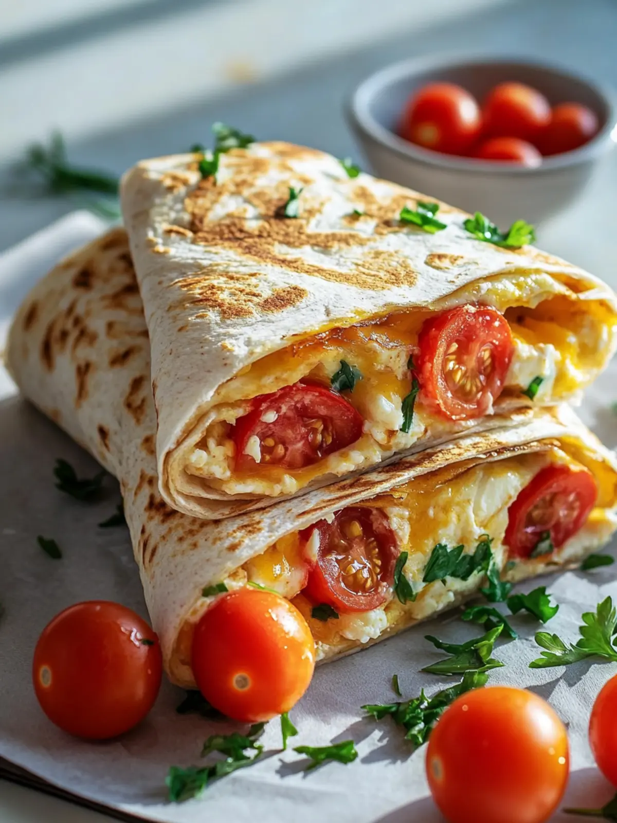 Frühstückswrap mit Ei, Käse & Tomaten – Schnell und Lecker! 3 Breakfast wrap with egg, cheese & tomatoes