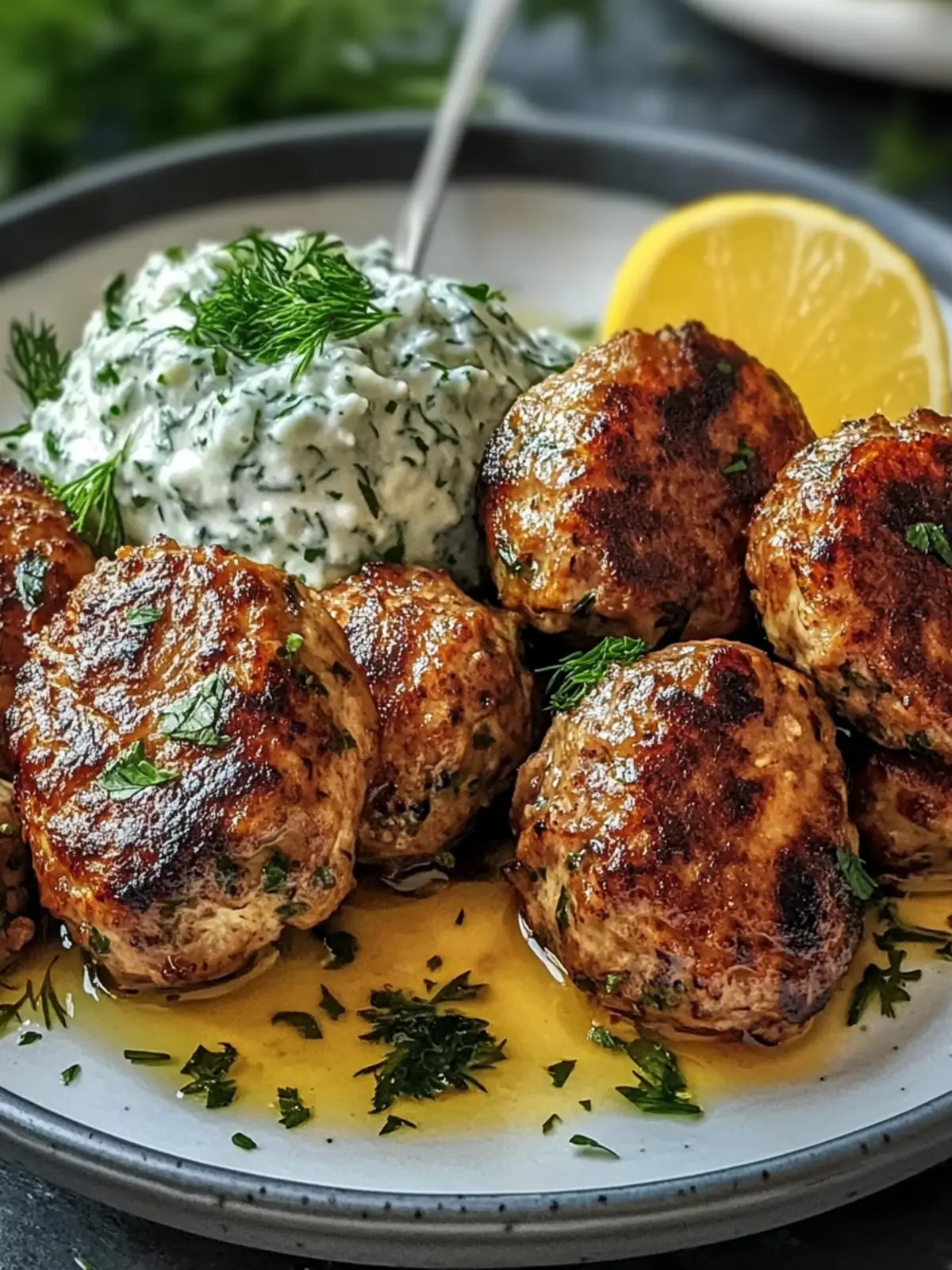 Gebratene griechische Linsenfleischbällchen mit Tzatziki für jeden Abend 2 Gebratene griechische Linsenfleischbällchen mit Tzatziki