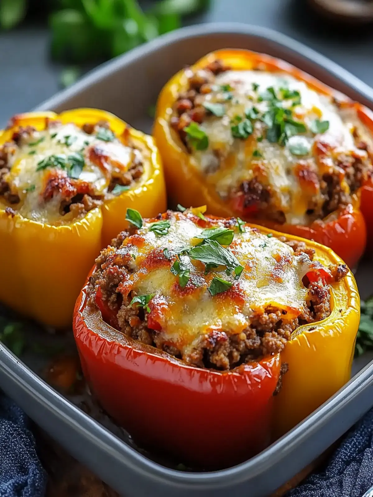 Köstliche gefüllte Paprikaschoten mit Rinderhack für die Familie 2 Filled bell peppers with ground beef