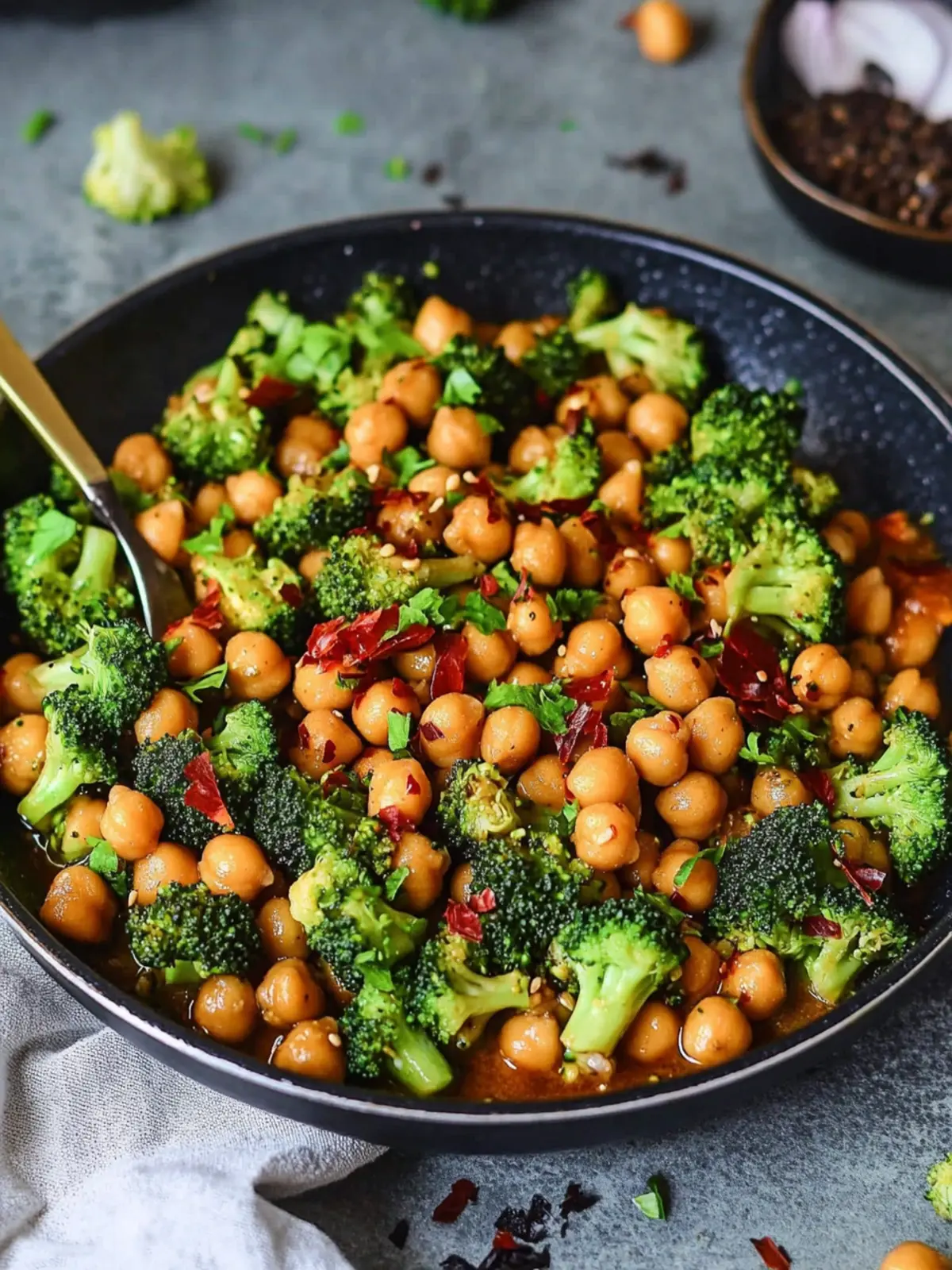 Einfaches Brokkoli-Pfannenrezept mit Kichererbsen (Vegan) 2 Simple Broccoli Pan with Chickpeas (vegan)