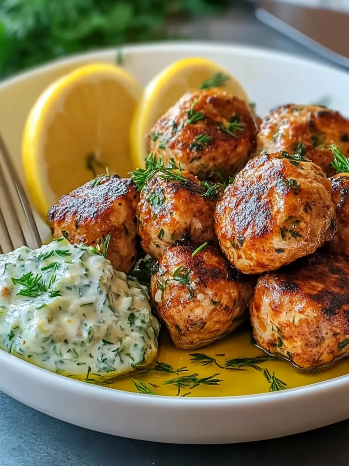 Gebratene griechische Linsenfleischbällchen mit Tzatziki für jeden Abend 3 Gebratene griechische Linsenfleischbällchen mit Tzatziki