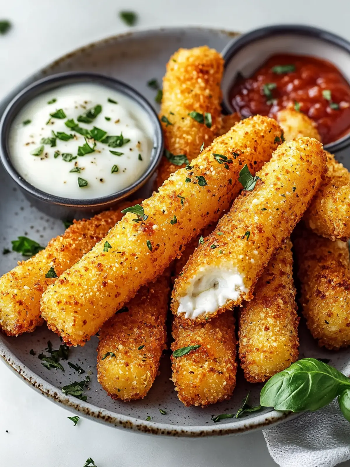 Krosse Heißluftfritteuse Mozzarella-Sticks: Einfach unwiderstehlich! 3 Krosse Heißluftfritteuse Mozzarella-Sticks