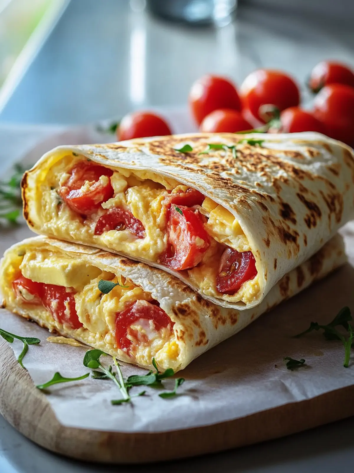 Frühstückswrap mit Ei, Käse & Tomaten – Schnell und Lecker! 4 Breakfast wrap with egg, cheese & tomatoes