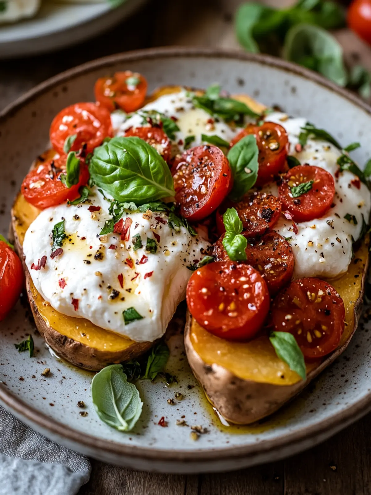 Gefüllte Süßkartoffeln mit Burrata