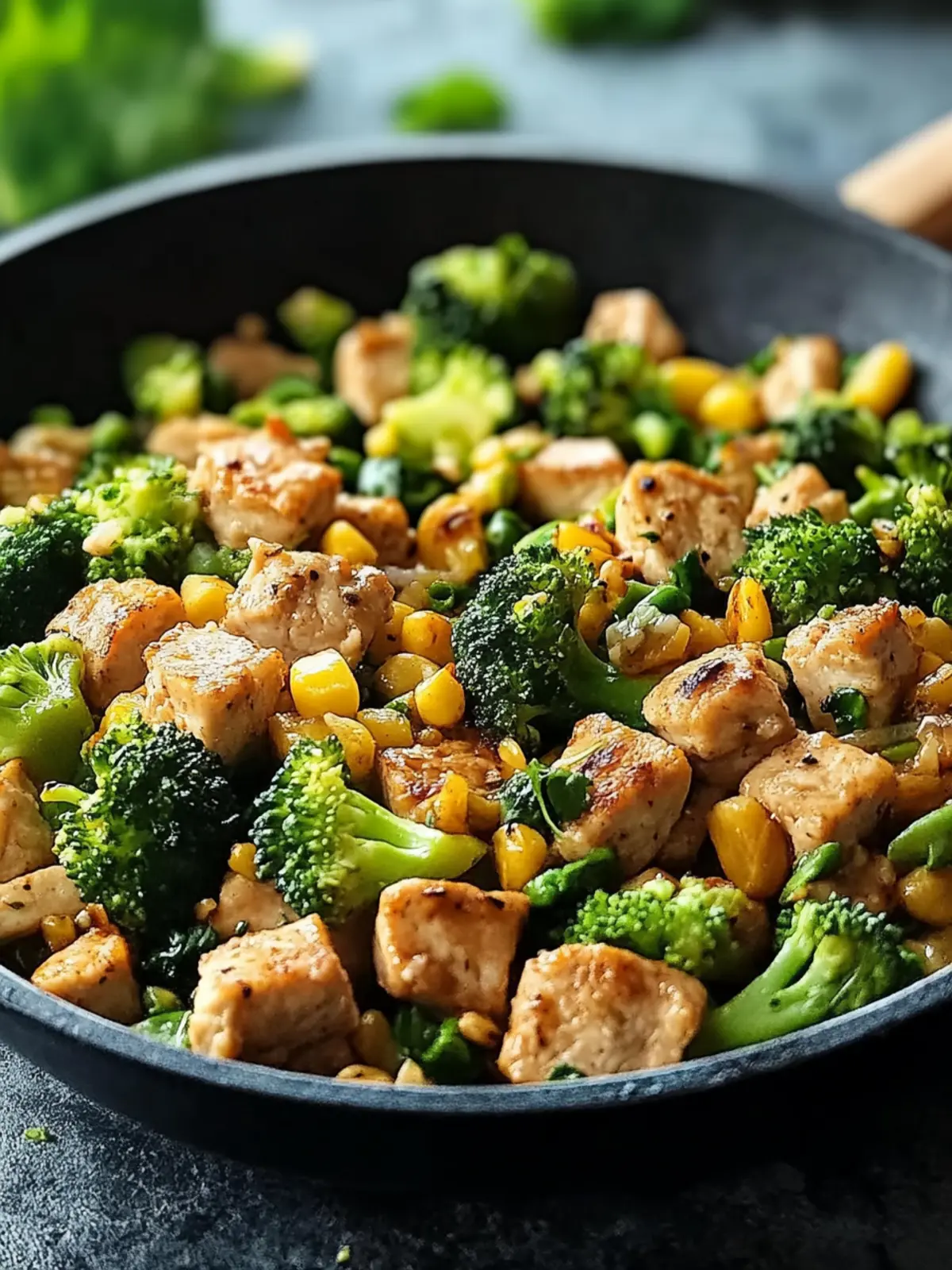 Hähnchen-Reis-Pfanne mit Brokkoli und Mais für glückliche Familien 3 Hähnchen-Reis-Pfanne mit Brokkoli und Mais