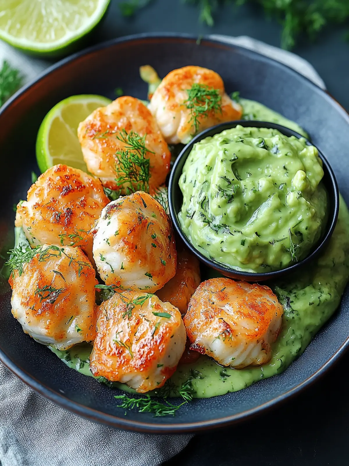 Gebackene Lachsfrikadellen mit cremiger Avocadosauce genießen 4 Gebackene Lachsfrikadellen mit cremiger Avocadosauce