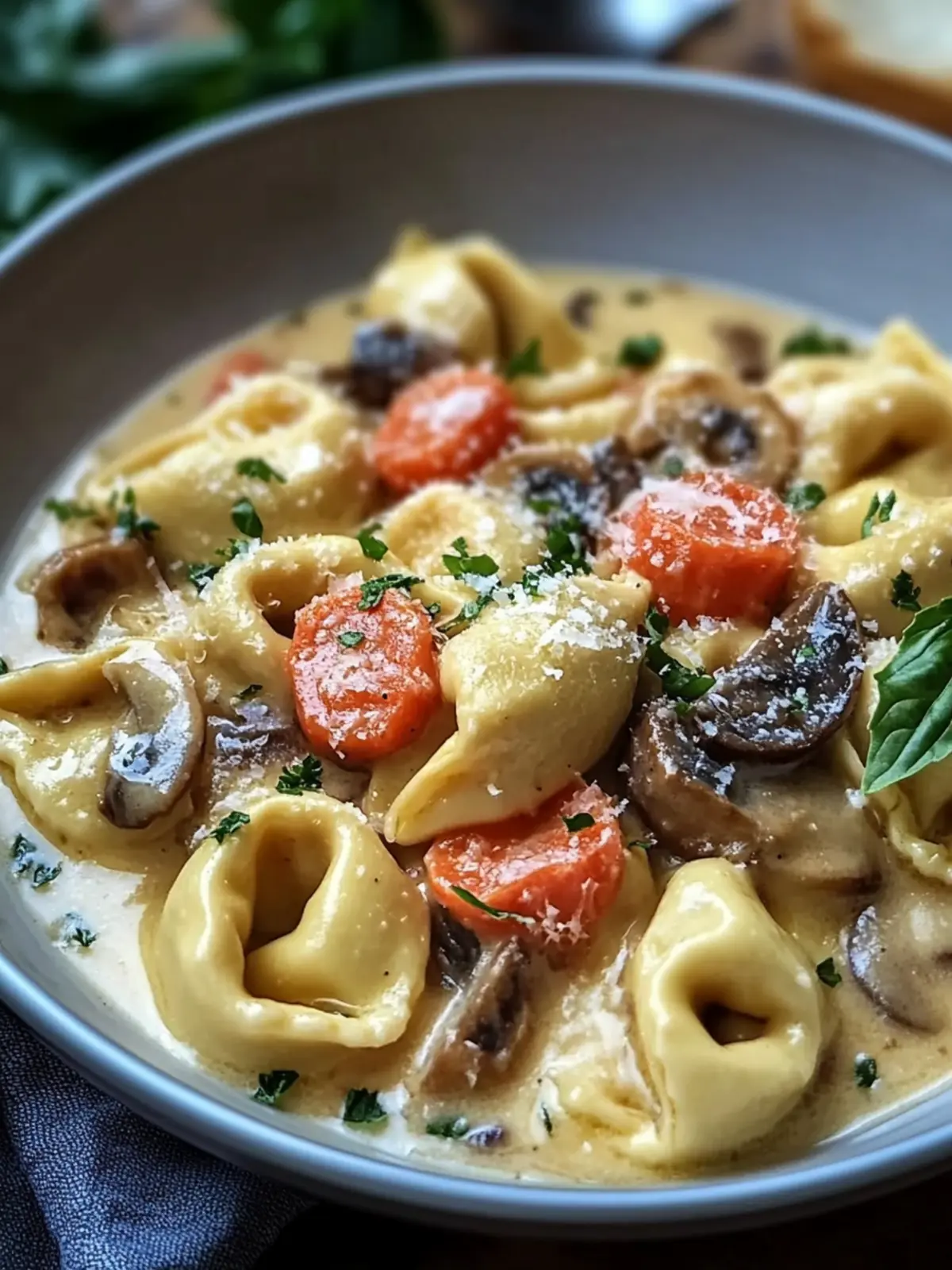 Cremige Tortellini in Champignon Sahne Soße für jeden Abend 3 Tortellini in Champignon Sahne Soße