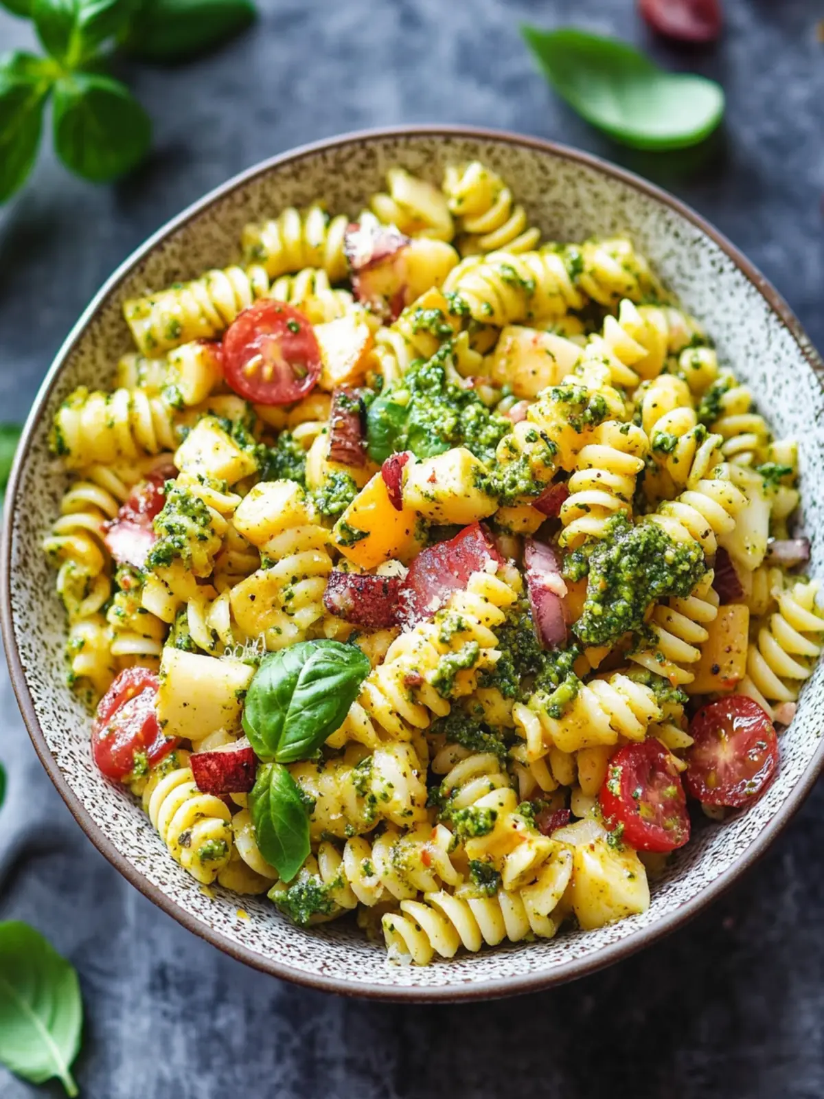 Frischer Mais-Pasta-Salat mit Speck und cremigem Pesto-Dressing 4 Mais-Pasta-Salat mit Speck und cremigem Pesto-Dressing
