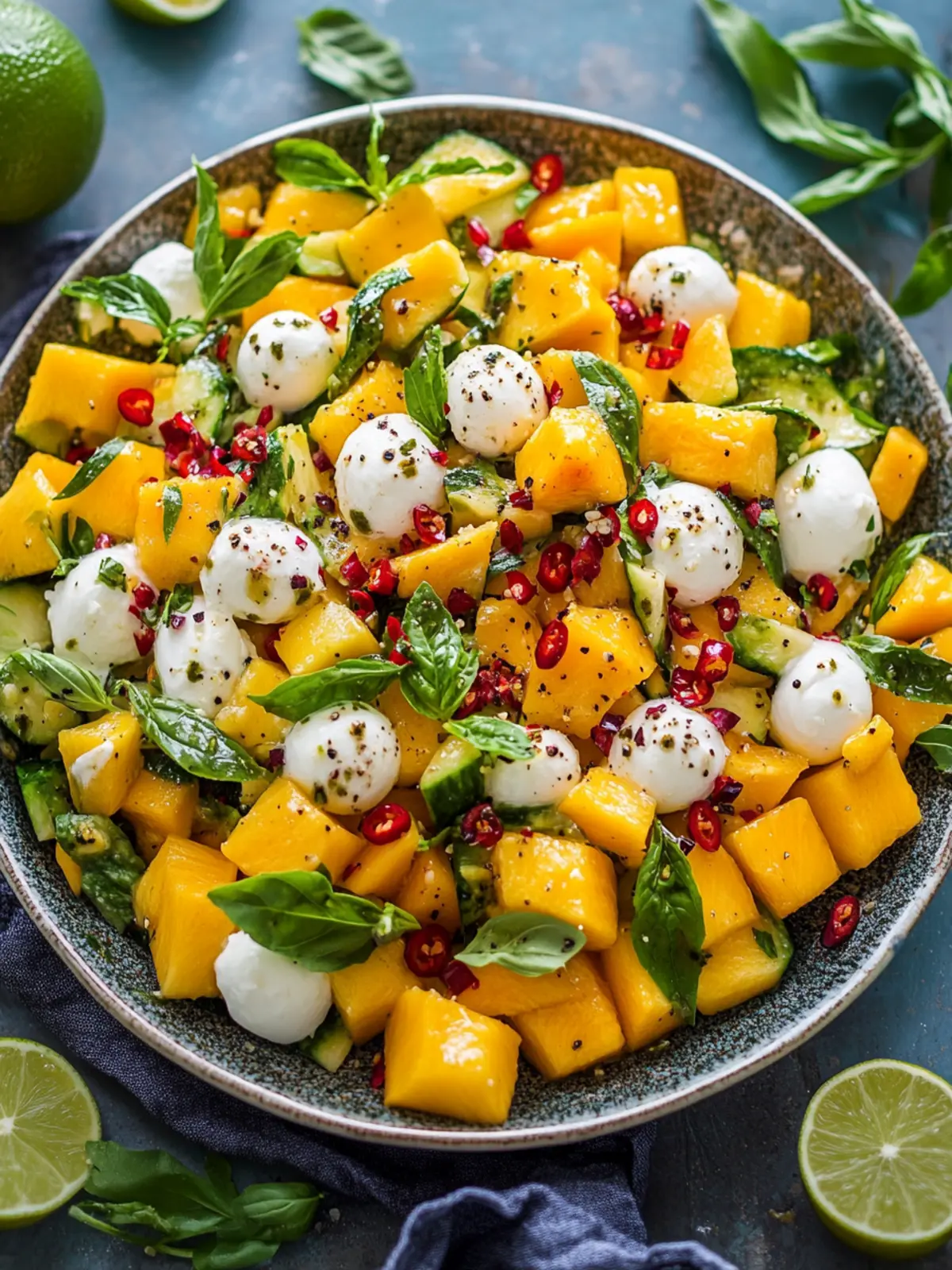 Erfrischender Mango-Mozzarella-Salat mit Limette & Chili zum Wohlfühlen 5 Mango-Mozzarella-Salat mit Limette & Chili