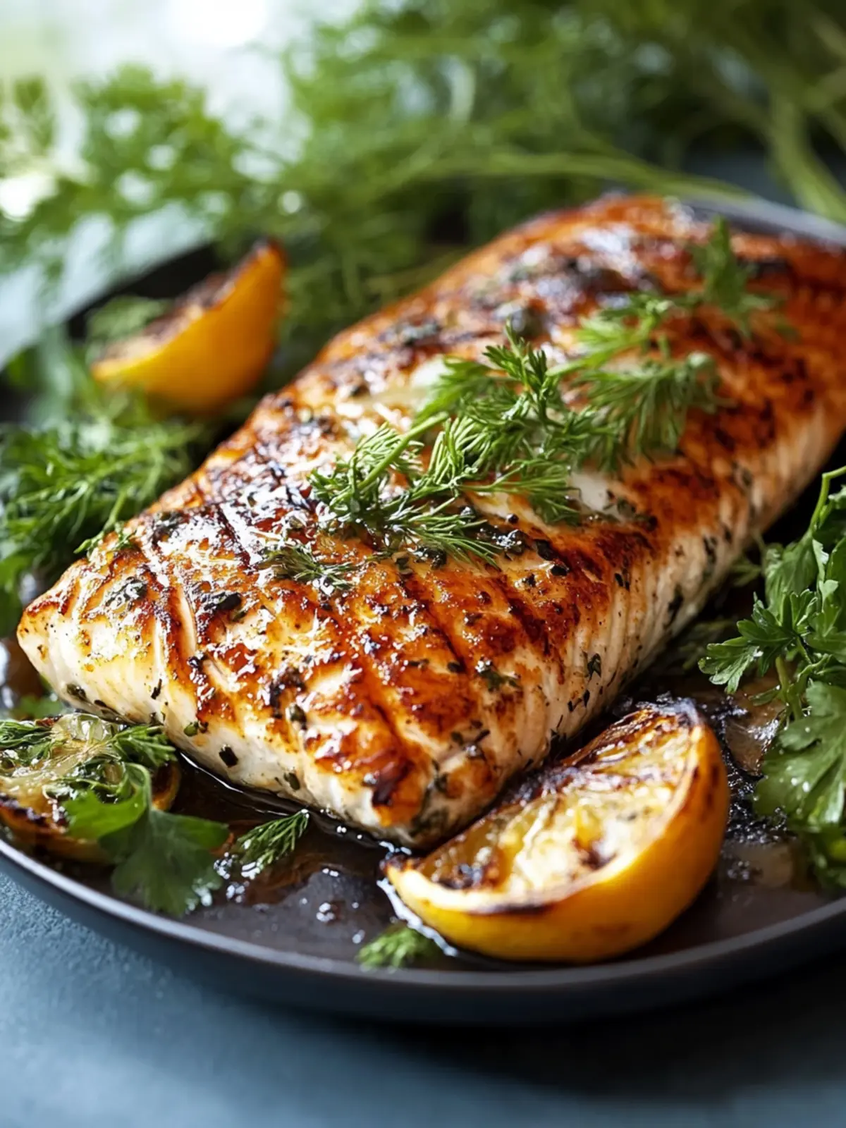 Saftiges Lachsfilet vom Grill mit Honig-Senf-Glasur 5 Juicy salmon fillet from the grill