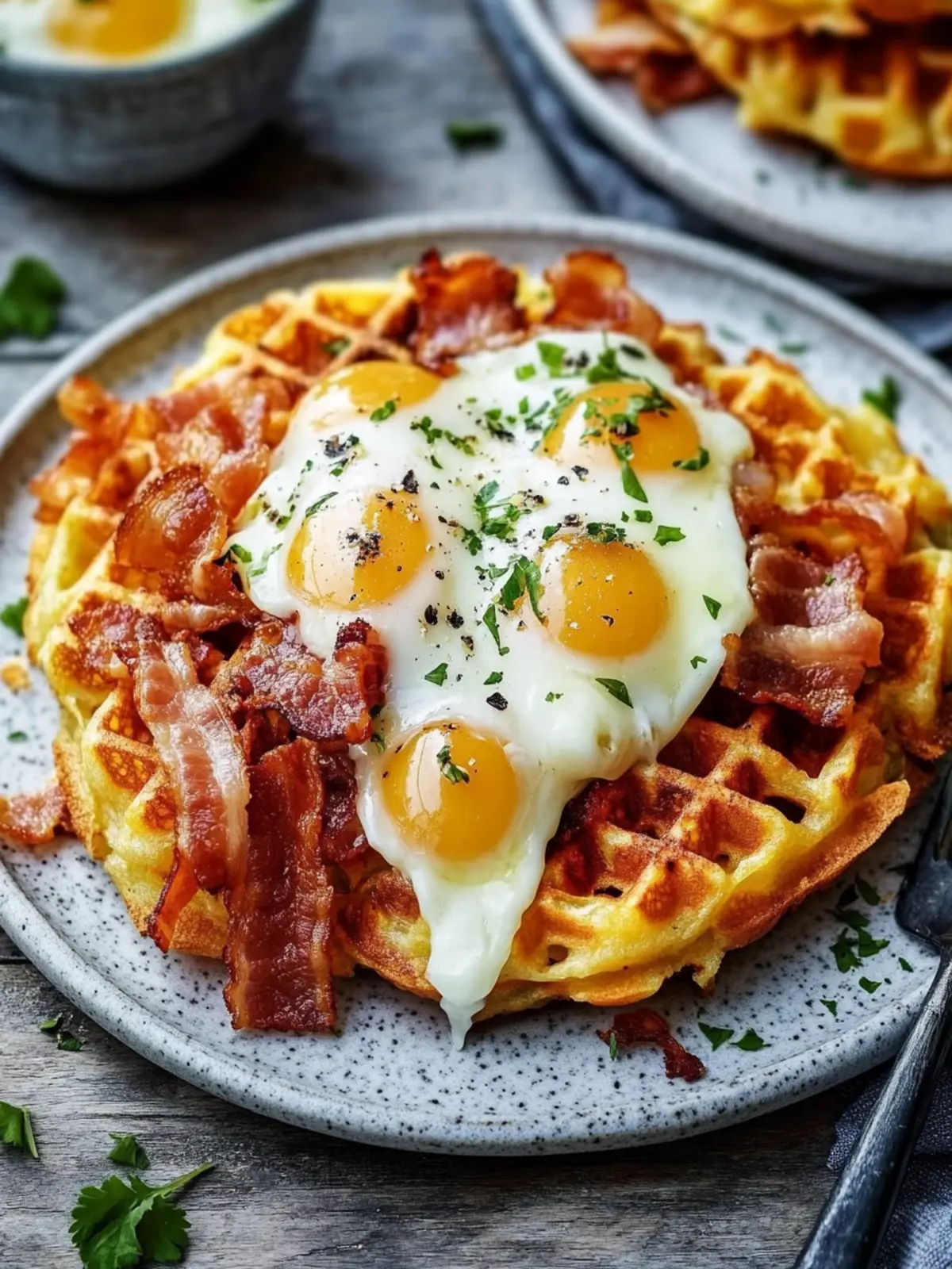 Ultimative Speck und Käse Hashbrown Waffeln für jeden Brunch 3 Ultimative Speck und Käse beladene Hashbrown Waffeln