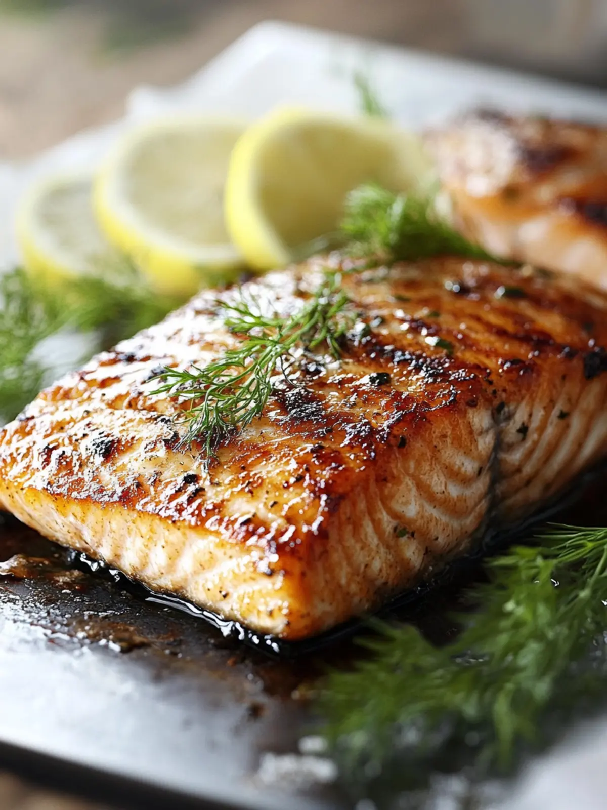 Saftiges Lachsfilet vom Grill mit Honig-Senf-Glasur 4 Juicy salmon fillet from the grill
